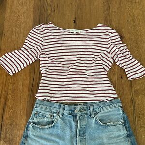 Sandro red and white stripped cotton linen tee